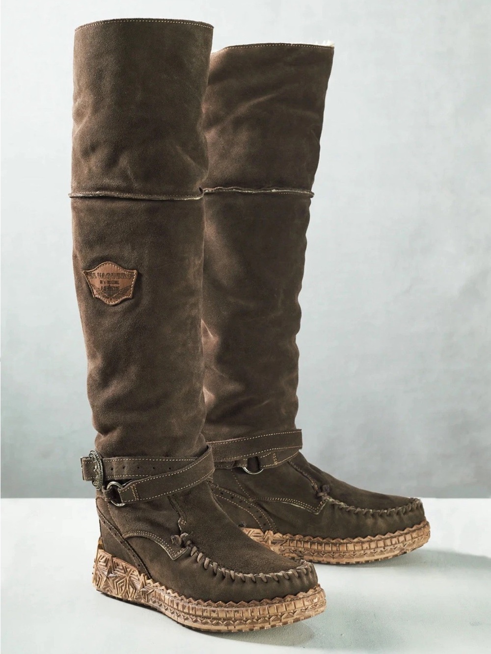 EL VAQUERO MOCCASIN TUSCAN OVER THE KNEE BROWN PERUVIAN BOOTS SIZE 40 10 NWB
